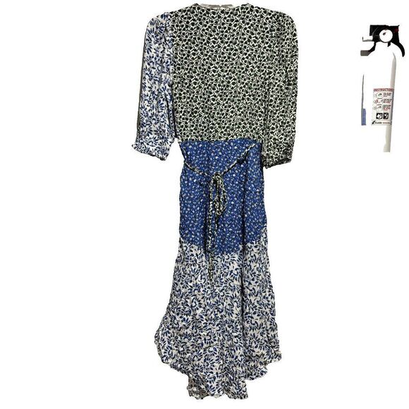 Ann Taylor True Wrap Flare Maxi Dress Lined Boho 3/4 Sleeve Blue 00P Floral - Picture 5 of 13